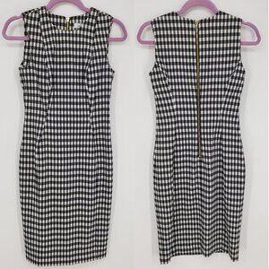 Calvin Klein Buffalo Plaid Sheath Dress 2 Womens Sleeveless Black White